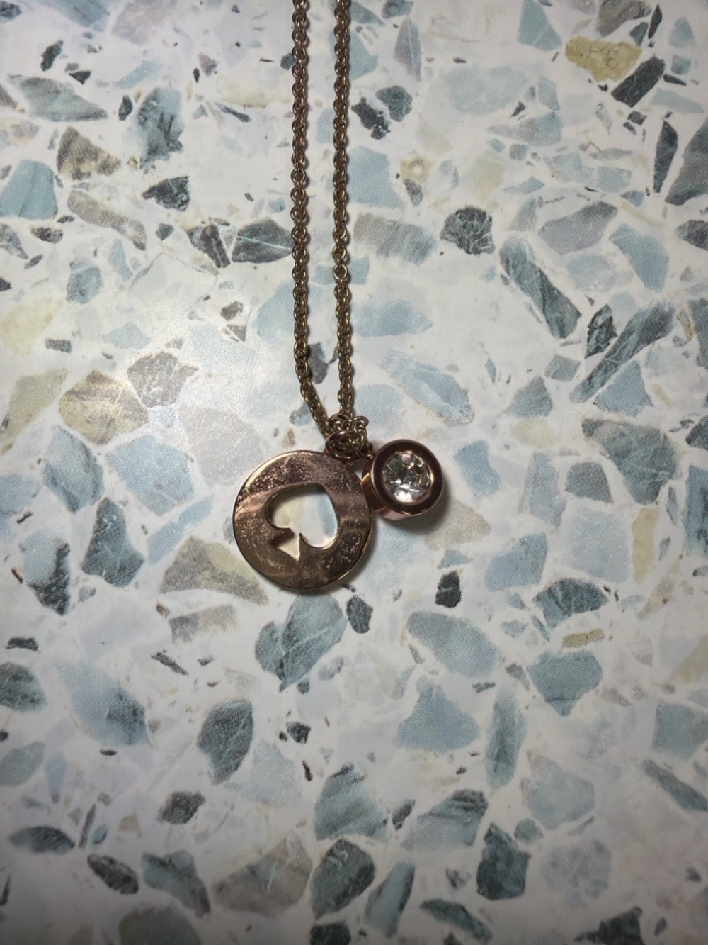 kate spade rose gold spade cutout pendant necklace with crystal charm - Picture 3 of 5